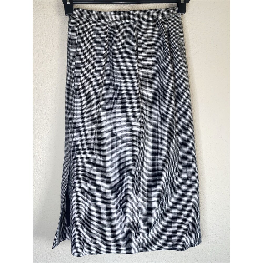 vintage skirt Romania Hounds tooth Pleated Plaid 5/6 Long office preppy academia